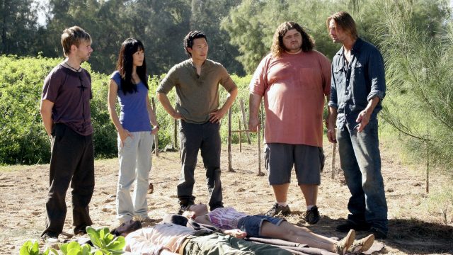 Dominic Monaghan, Yunjin Kim, Daniel Dae Kim, Jorge Garcia und Josh Holloway in "Lost"