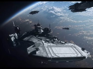 Ein riesiges Raumschiff im Weltraum von Star Citizen