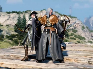 Drei Spieler:innen aus Throne & Liberty mit unterschiedlichen Waffen