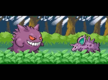 Gengar kämpft in Pokémon Feuerrot gegen ein Nidorino