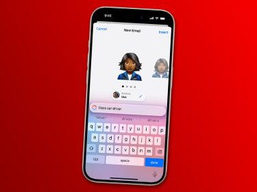 Ein Genmoji einer Rennfahrerin auf einem iPhone