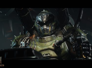 In diesem Bild zu Doom: The Dark Ages Tipps und Tricks im Guide ist der Doom Slayer in einer wuchtigen, mittelalterlich gepanzerten Rüstung mit Stacheln und schweren Kanonen zu sehen. Die düstere Szenerie und die detailreiche Ausleuchtung betonen die bedrohliche und kraftvolle Ausstrahlung der Figur, die bereit für den Kampf wirkt.