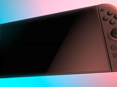 Die Nintendo Switch 2 vor blau-rotem Hintergrund