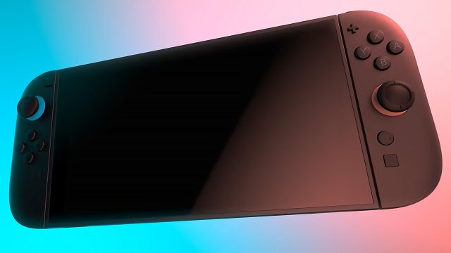 Die Nintendo Switch 2 vor blau-rotem Hintergrund