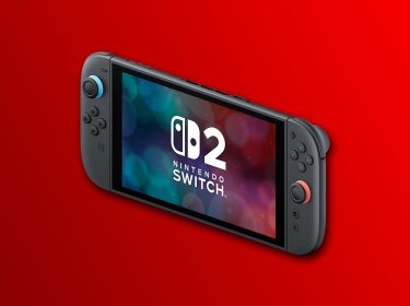 Eine Nintendo Switch 2 vor rotem Hintergrund.