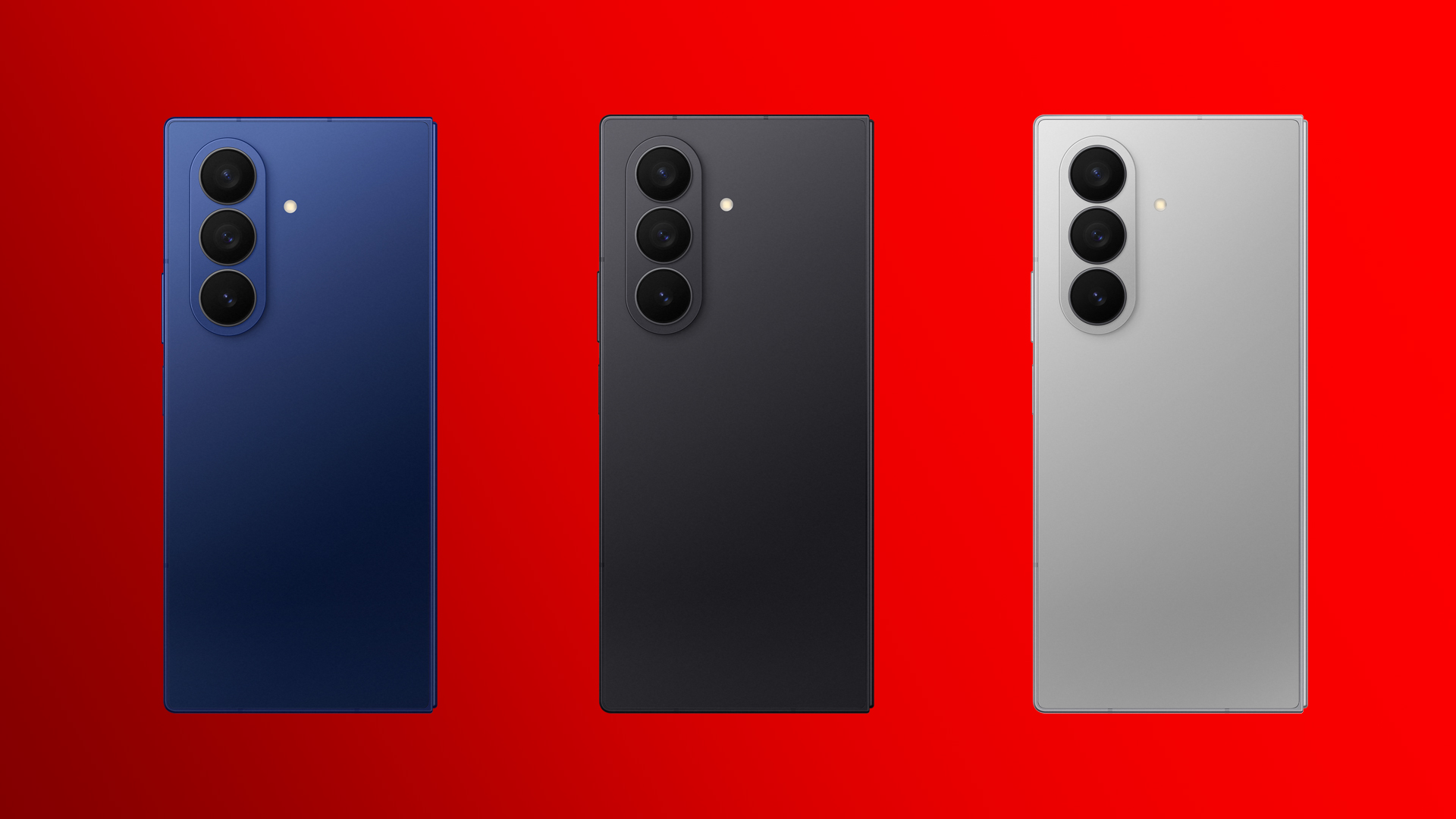 Das Bild zeigt die drei Farbvarianten des Samsung Galaxy Z Fold 7. Links die Farbe Blue Shadow, mittig Jetblack und rechts die Farbe Silver Shadow.