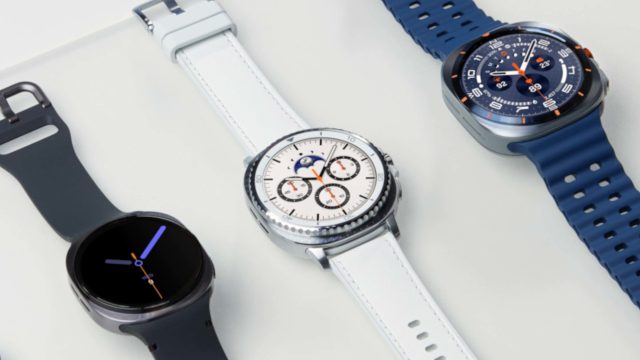 Nahaufnahme der Galaxy Watch8, Galaxy Watch8 Classic und Galaxy Watch Ultra 2025
