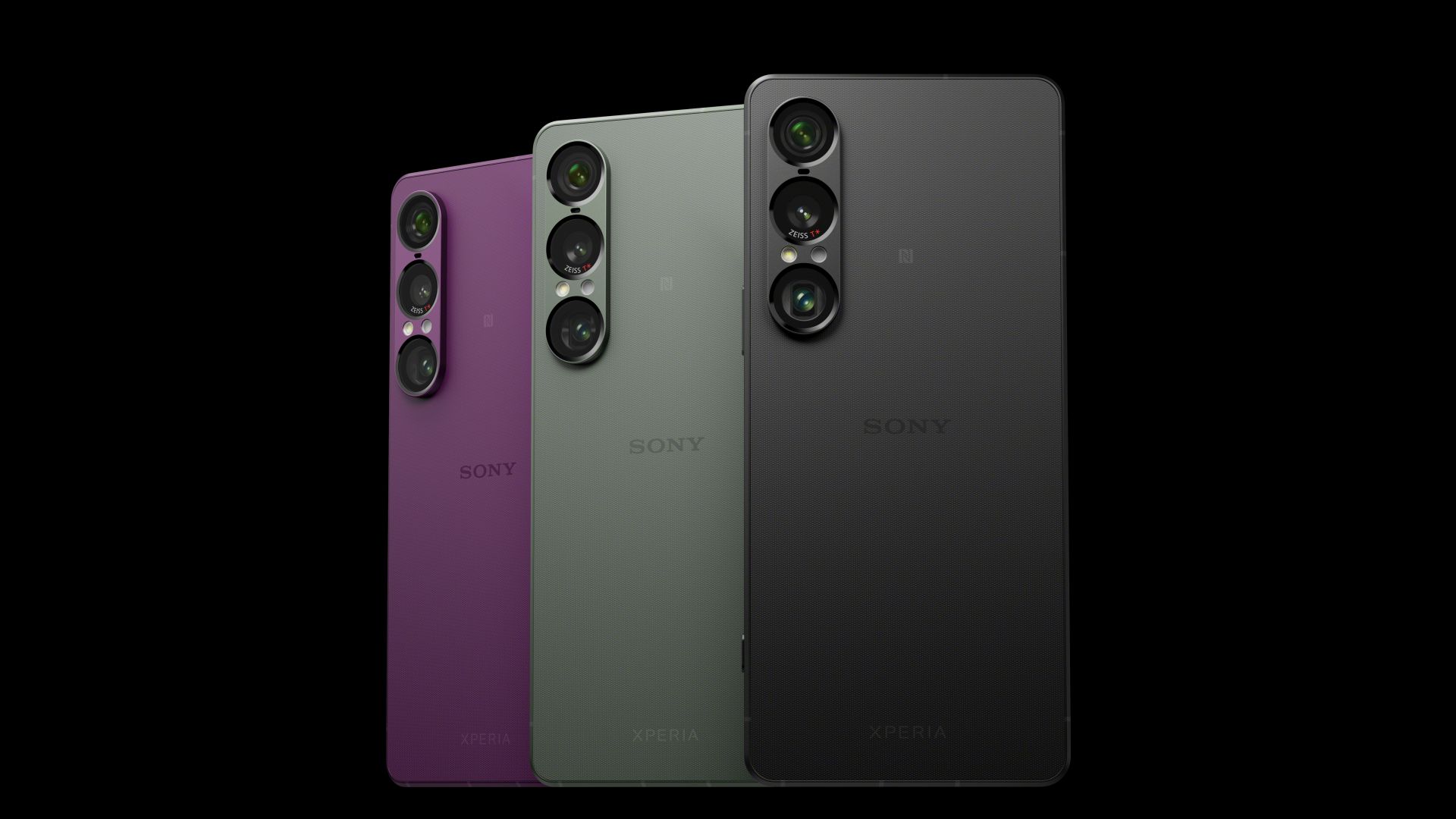 Das Xperia 1 VII ist jeweils in den Farben Lila, Grau und Schwarz zu sehen.