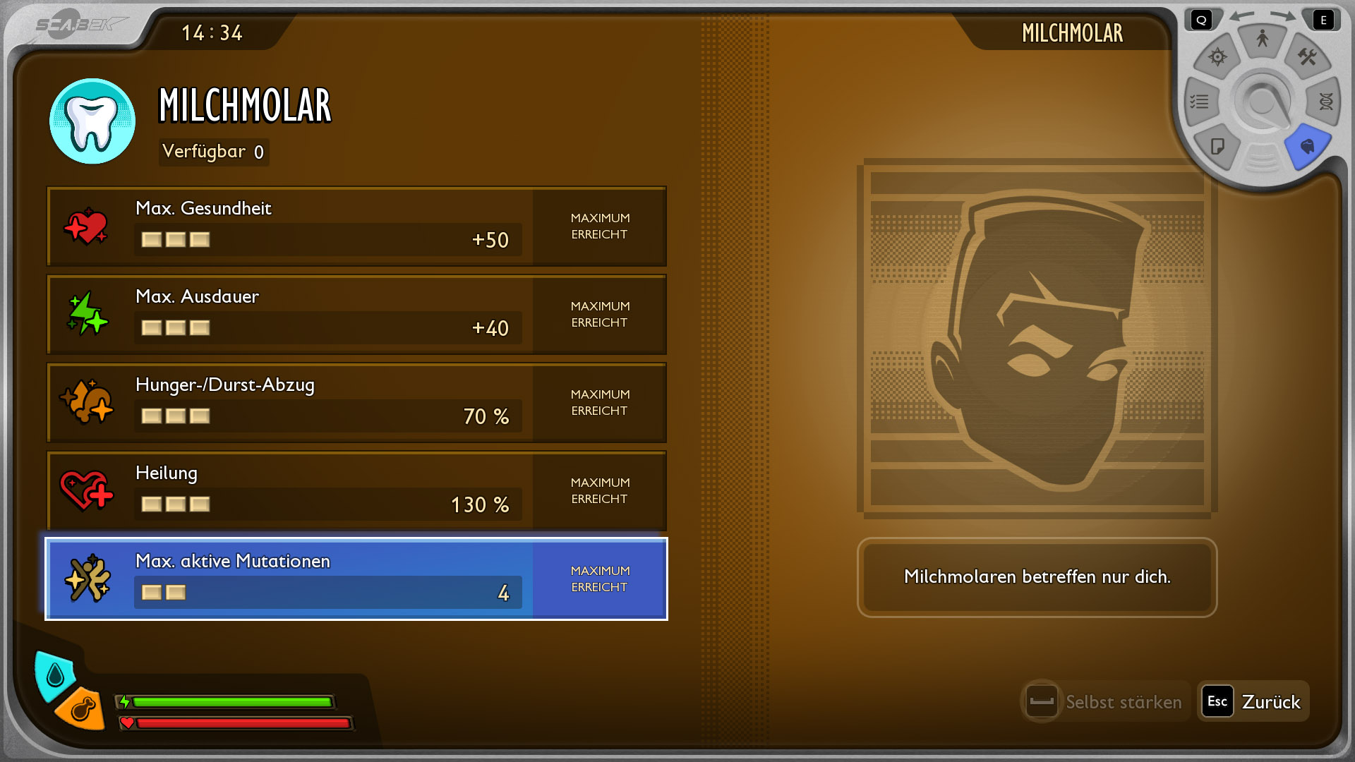Übersicht über die Stärkungseffekte der Milchmolaren-Verstärkungen in „Grounded 2“.