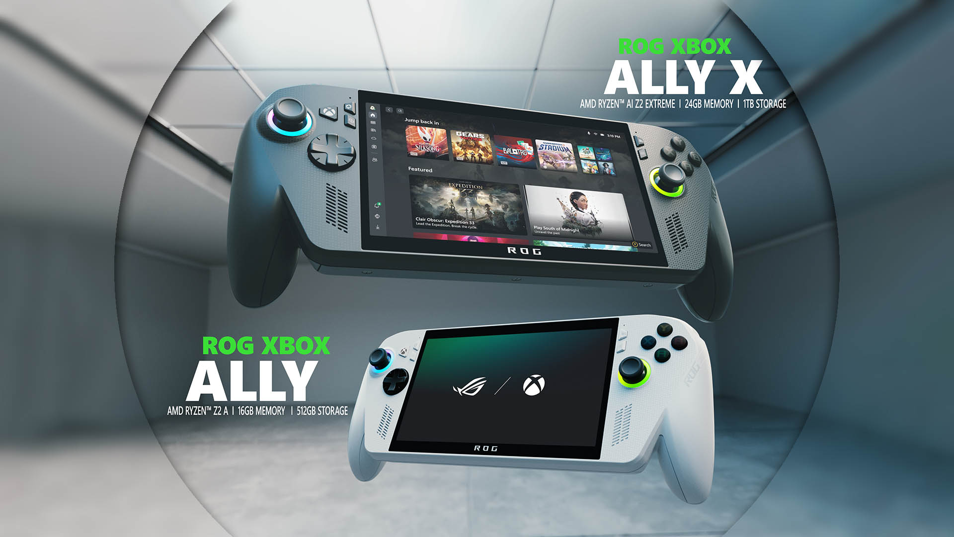 Die ROG Xbox Ally und ROG Xbox Ally X.