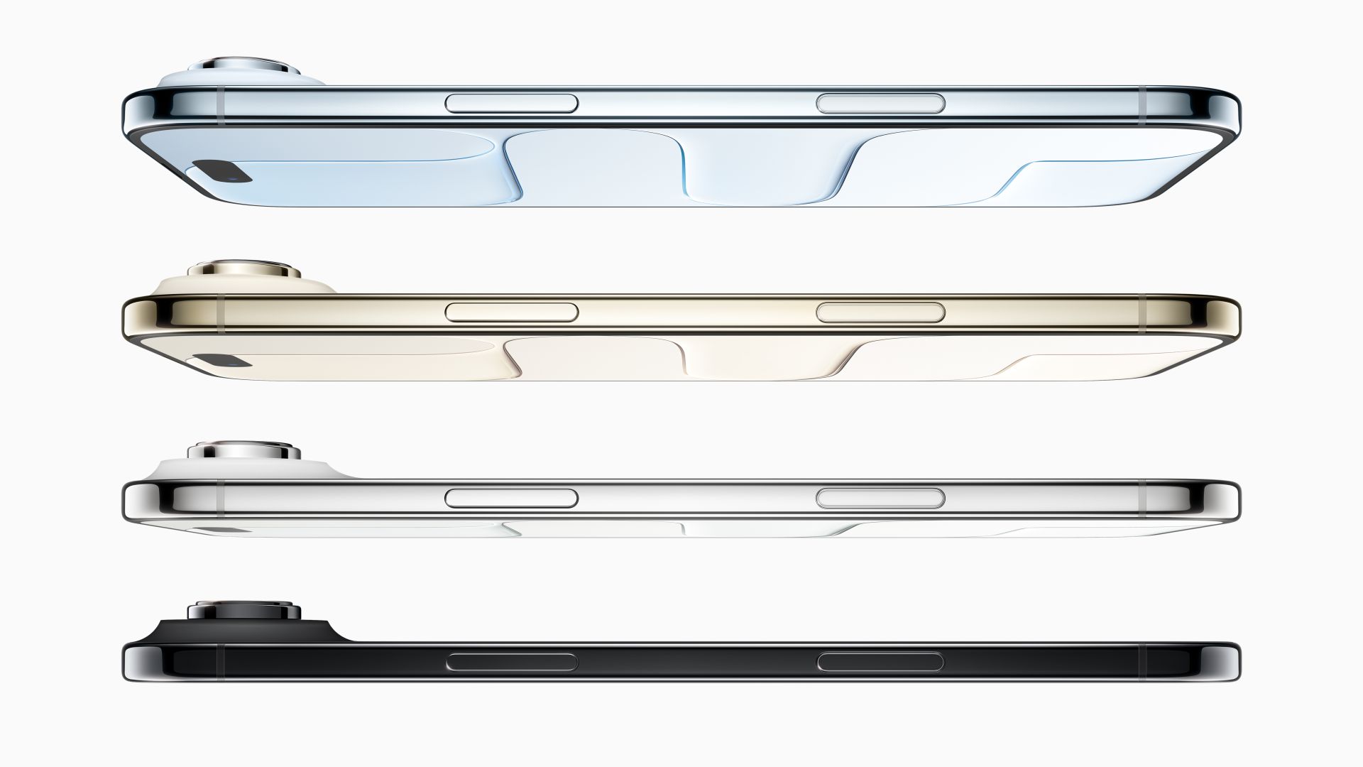 Vier Ausführungen des iPhone Air schweben übereinander