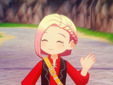 Die Protagonistin winkt in „Story of Seasons: Grand Bazaar“.