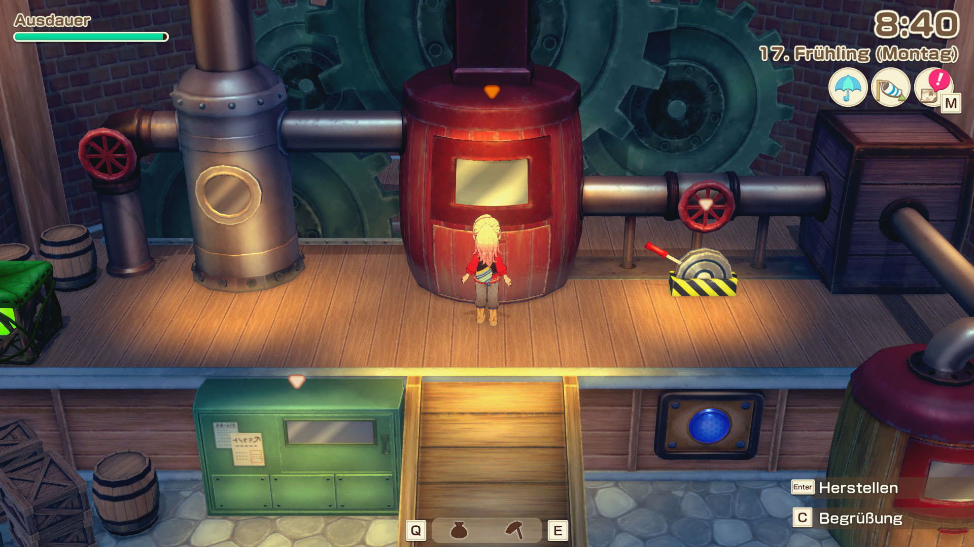 Ein:e Spieler:in steht an einer der Mühlen in „Story of Seasons: Grand Bazaar“.