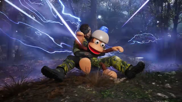 Snake kämpft gegen einen Donneraffen in „Metal Gear Solid Delta: Snake Eater“.