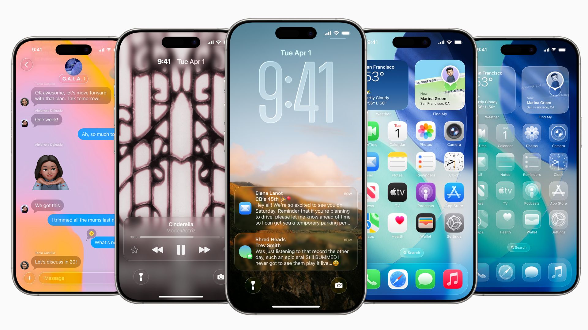 Mehrere iPhones sind mit iOS 26 auf dem Display zu sehen.