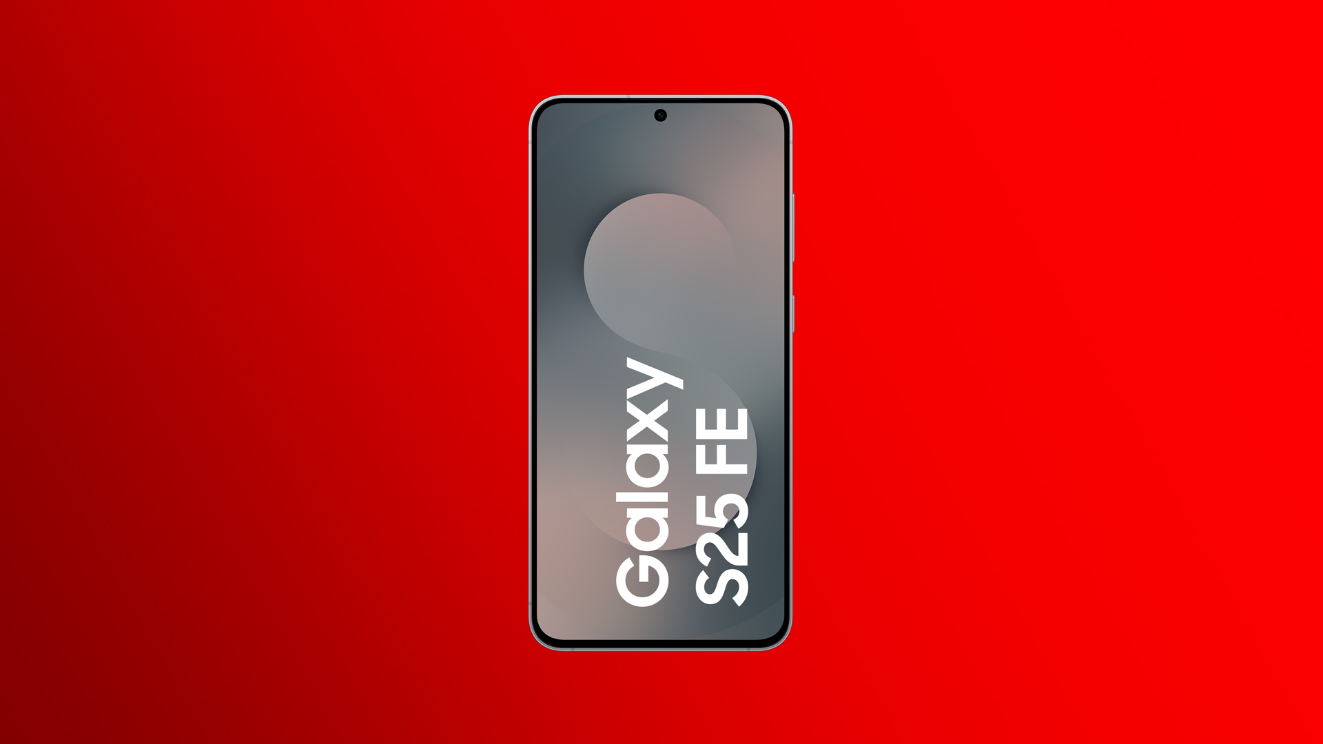 Das Samsung Galaxy S25 FE ist frontal vor rotem Hintergrund abgebildet. Auf dem Bildschirm ist der Modellname deutlich zu sehen.