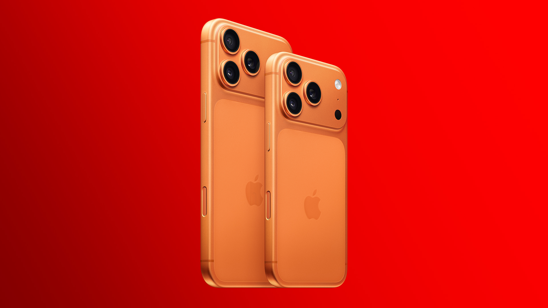 Auf dem Bild in dem Artikel zur neuen iPhone 17-Serie sind das iPhone 17 Pro und iPhone 17 Pro Max in Cosmic Orange nebeneinander zu sehen.