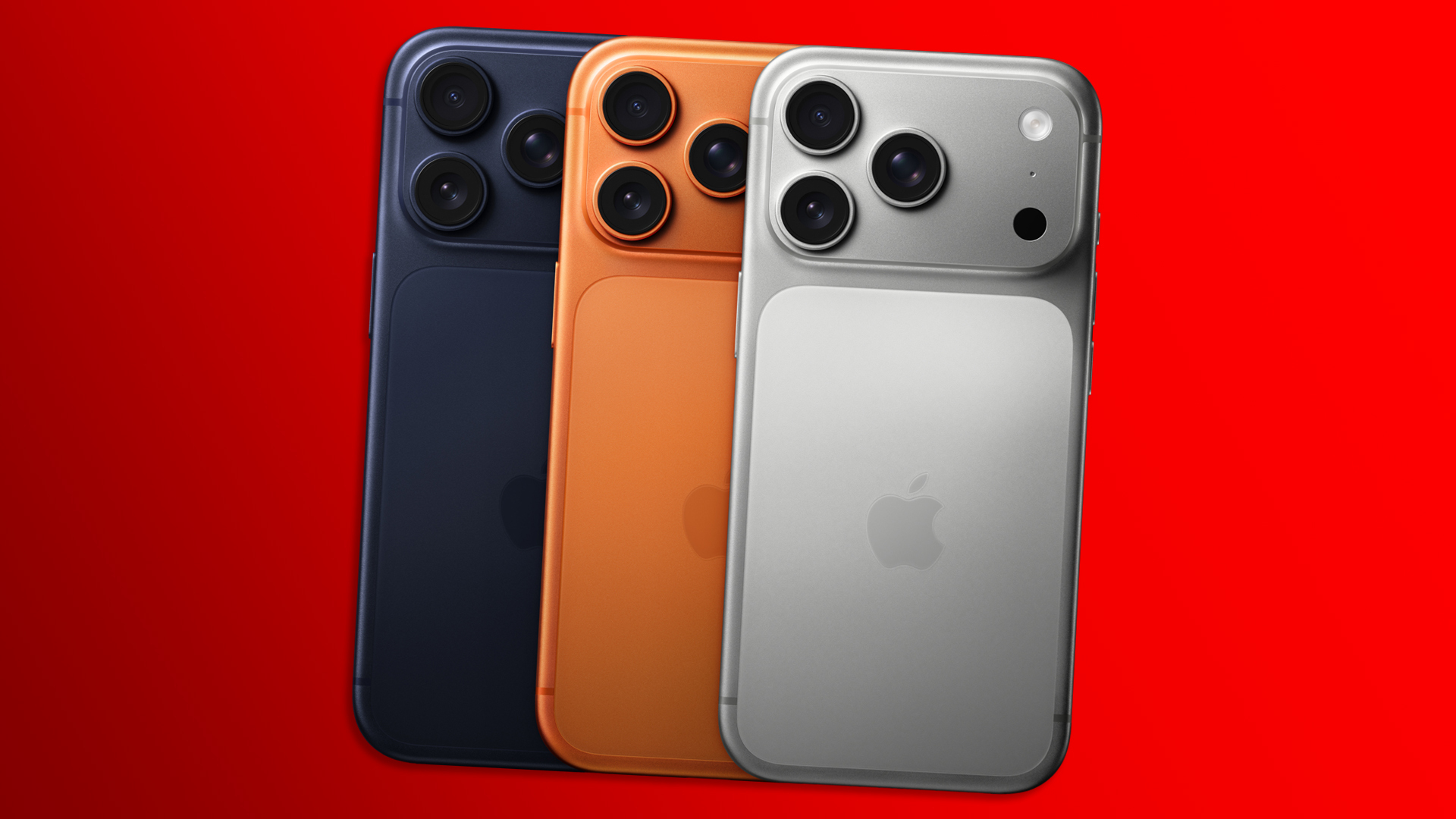 Das iPhone 17 Pro in den Farben Blau, Orange und Silber.