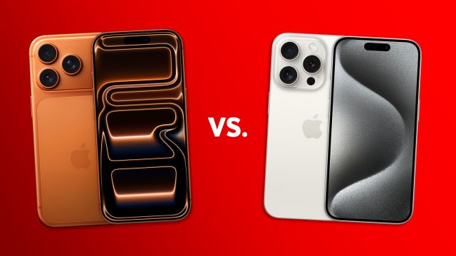 iPhone 17 Pro und iPhone 15 Pro sind nebeneinander aufgestellt.