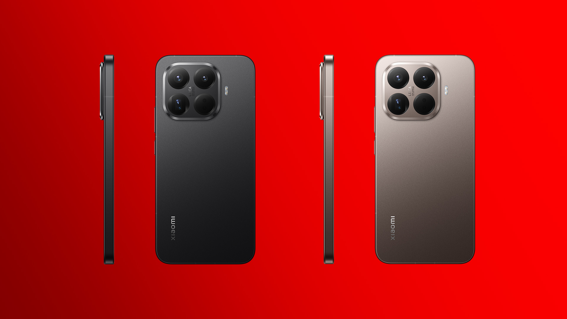 Auf dem Bild ist das Xiaomi 15T Pro in Black und Mocha Gold jeweils von hinten und von der Seite zu sehen.