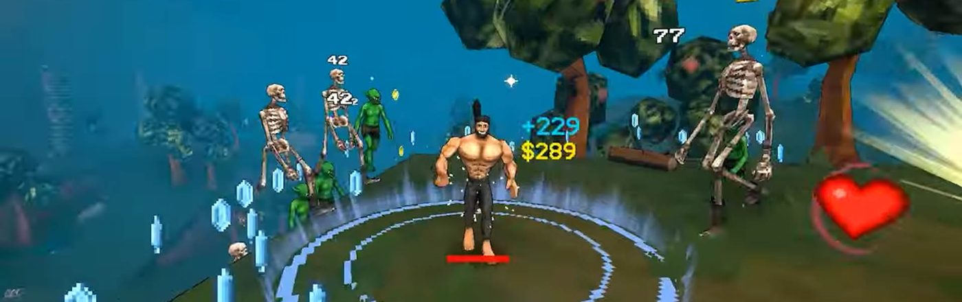 Ein Spieler kämpft in „MEGABONK“ gegen Kreaturen und sammelt Edelsteine ein.