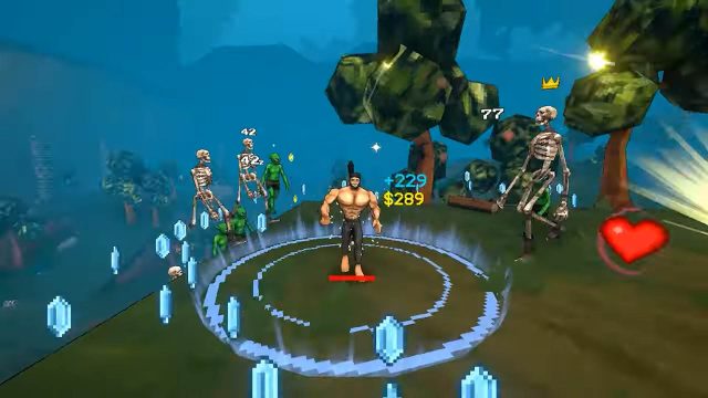 Ein:e Spieler:in kämpft in „MEGABONK“ gegen Kreaturen und sammelt Edelsteine ein.