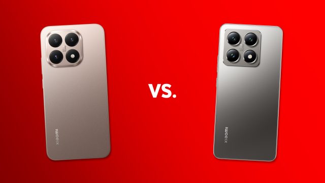 Das Xiaomi 15T (links) und das Xiaomi 14T (rechts) vor rotem Hintergrund.