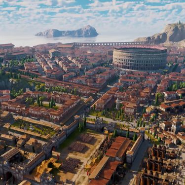 Luftbild einer riesigen Stadt in „Anno 117: Pax Romana“