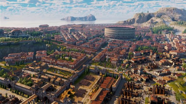 Luftbild einer riesigen Stadt in „Anno 117: Pax Romana“
