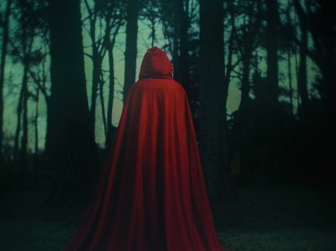 Dieses Symbolbild zur Alchemised Verfilmung zeigt Helena als abstrakte Figur in einem langen, tiefroten Umhang. Sie steht mit dem Rücken zur Kamera in einem dunklen Wald. Die Inszenierung erzeugt eine geheimnisvolle, atmosphärisch verdichtete Stimmung, die Helenass innere Reise sinnbildlich widerspiegelt.