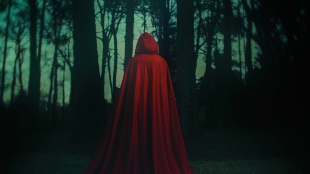 Dieses Symbolbild zur Alchemised Verfilmung zeigt Helena als abstrakte Figur in einem langen, tiefroten Umhang. Sie steht mit dem Rücken zur Kamera in einem dunklen Wald. Die Inszenierung erzeugt eine geheimnisvolle, atmosphärisch verdichtete Stimmung, die Helenass innere Reise sinnbildlich widerspiegelt.