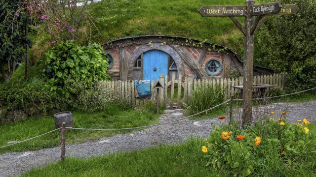 Blick auf den Hobbingen-Drehort in Matamata in Neuseeland.