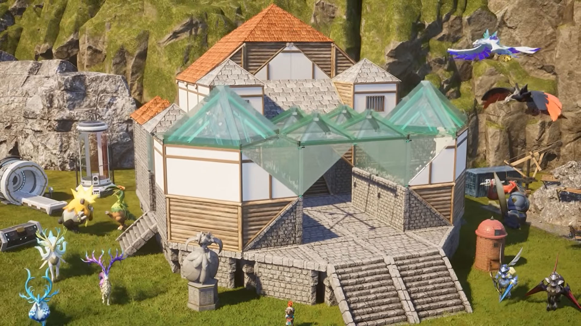 Ein Gebäude in „Palworld“ mit den neuen Bauteilen aus dem „Home Sweet Home“-Update.