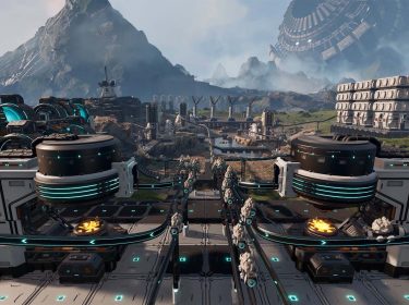 Eine große Fabrik im Spiel „StarRupture“.