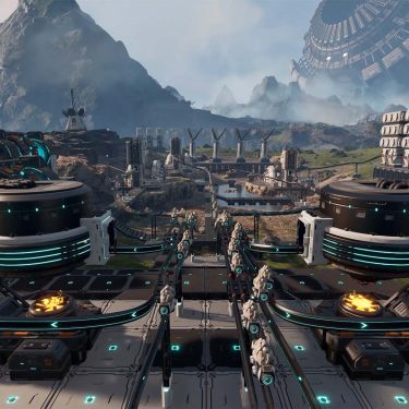 Eine große Fabrik im Spiel „StarRupture“.