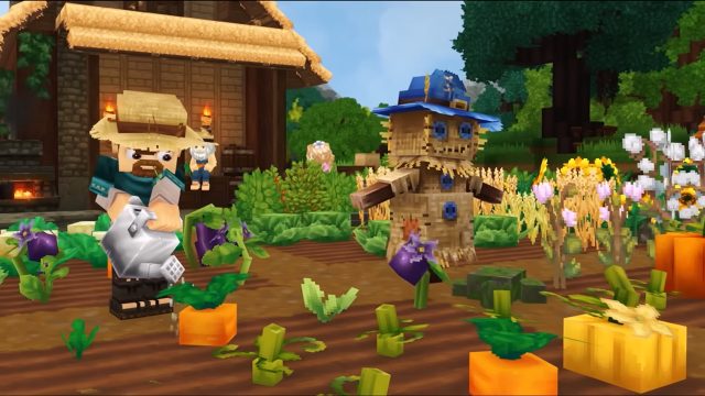 Eine Person arbeitet auf dem Feld in „Hytale“.