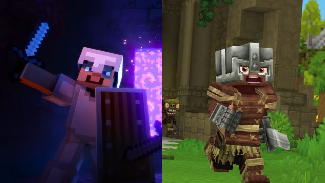 Ein:e Spieler:in in „Hytale“ und ein:e Spieler:in in „Minecraft“.
