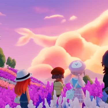 Mehrere Spielende betrachten einen Sonnenuntergang in „Heartopia“.