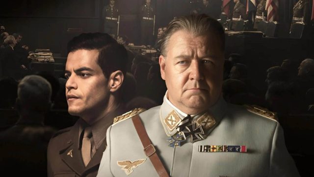 Die Schauspieler Rami Malek und Russell Crowe auf einem Filmplakat des Films "Nürnberg"