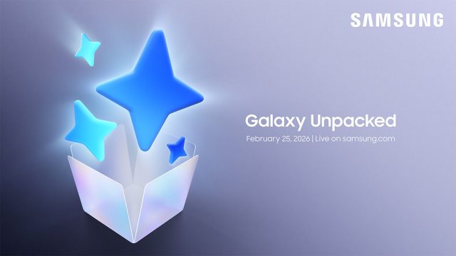 Samsungs Galaxy AI-Logo schwebt neben dem Text "Galaxy Unpacked".