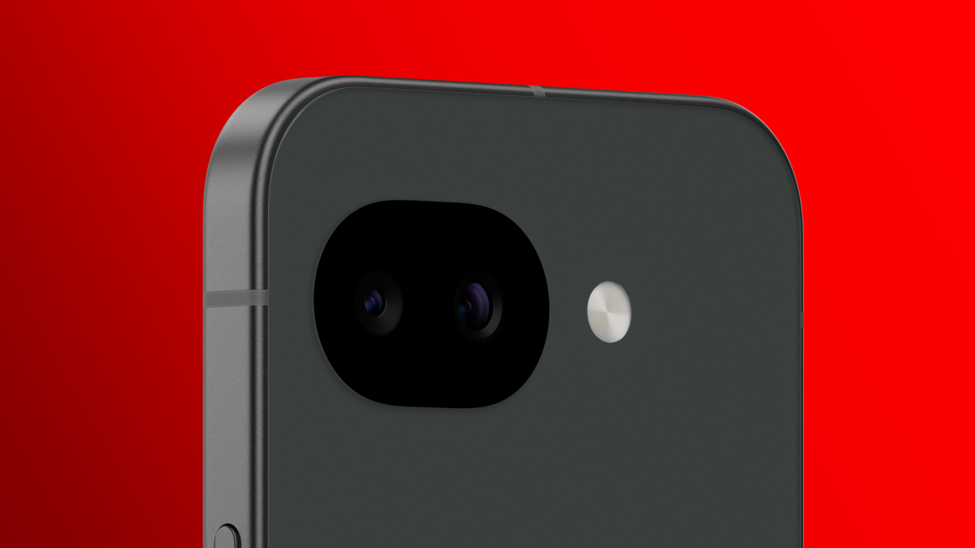 Auf dem Bild zum Google Pixel 10a ist das Smartphone in einer Nahaufnahme zu sehen. Die Rückansicht zeigt die Kameraeinheit im Fokus. Der Ausschnitt ist vor rotem Hintergrund zu sehen.