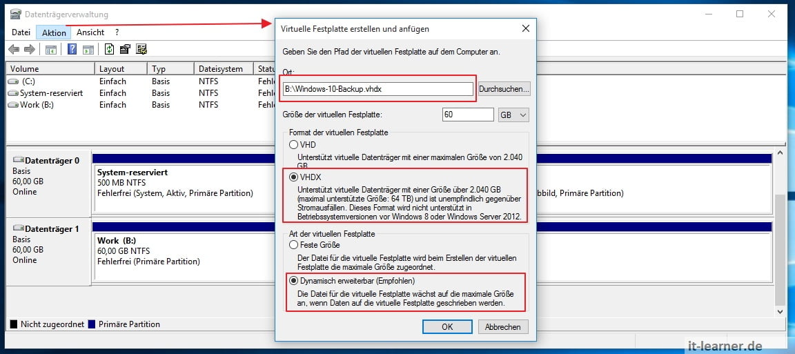 Windows Backup auf einer virtuellen Festplatte ITLearner.de