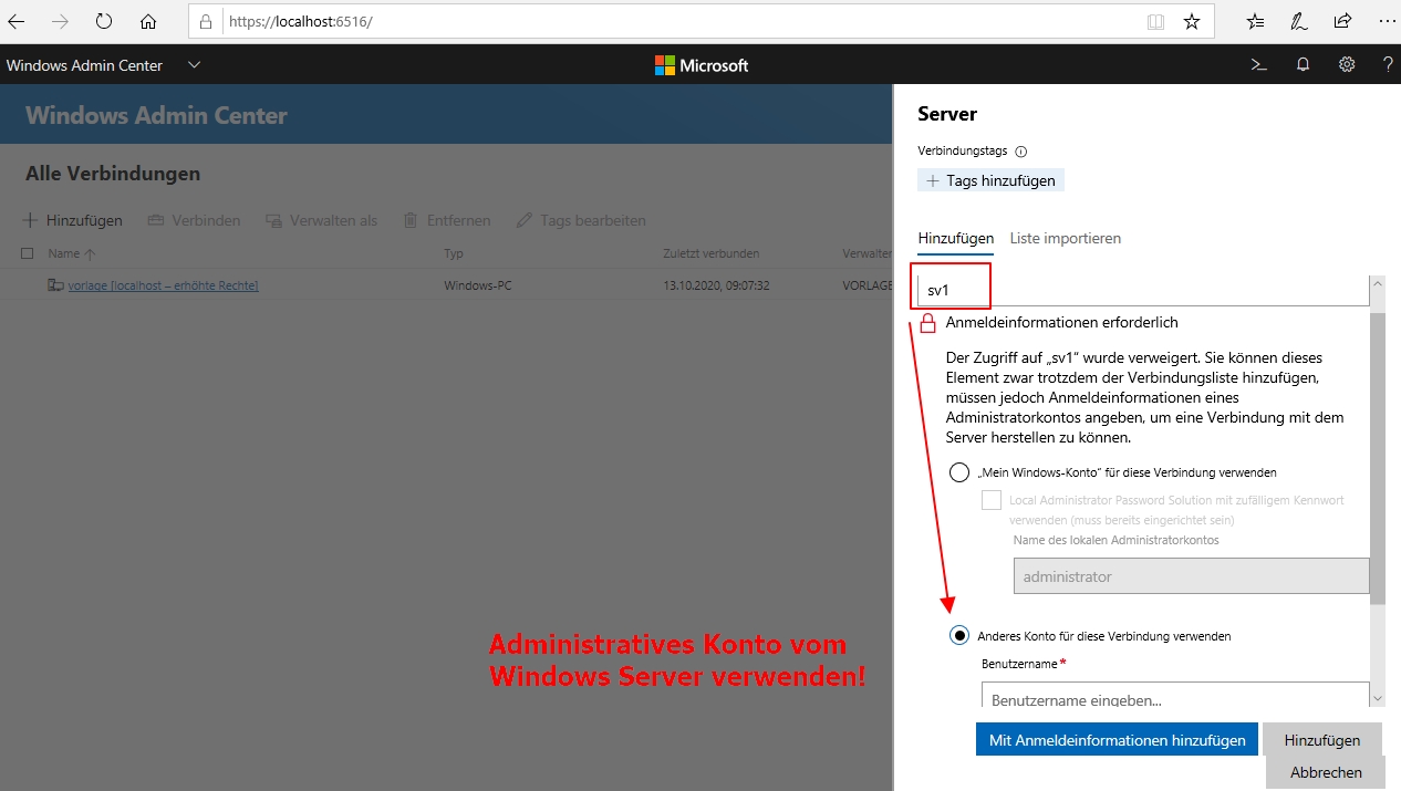 Einen Neuen Windows Server Zum Admin Center Hinzufügen Anmeldeinformationen Eingeben | IT-Learner.de Einen Neuen Windows Server Zum Admin Center Hinzufügen Anmeldeinformationen Eingeben