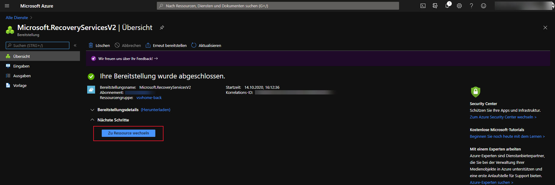 Wie kann man eine Windows Azure-Sicherung einrichten 15 Im Microsoft Azure Portal Zur Ressource Wechseln