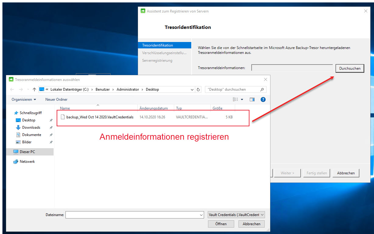 Wie kann man eine Windows Azure-Sicherung einrichten 19 Installation Des Microsoft Azure Recovery Services Agent Tresoridentifikation Anmeldeinformation Registrieren