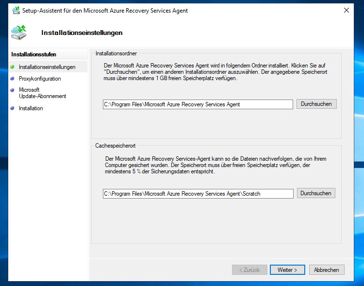 Wie kann man eine Windows Azure-Sicherung einrichten 18 Installation Des Microsoft Azure Recovery Services Agent
