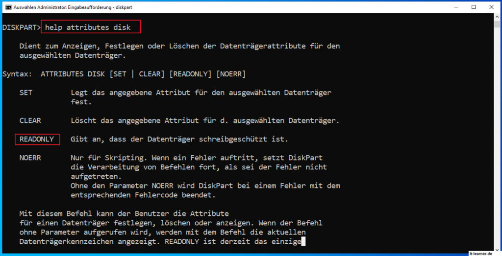 Mit diskpart Schreibschutz aufheben oder erstellen 14 Eine Festplatte Mit Diskpart Schreibgeschützt Erstellen READONLY Attributes Setzen