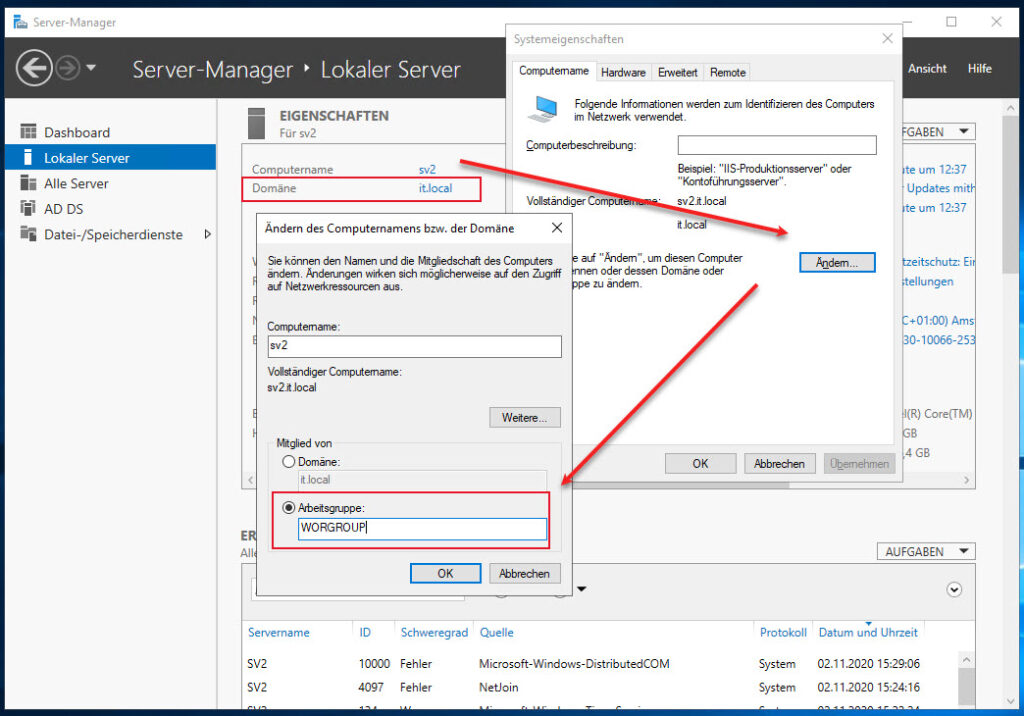 Windows Server Aus Einer Domäne Entfernen Zu Workgroups Hinzufügen | IT-Learner.de Windows Server Aus Einer Domäne Entfernen Zu Workgroups Hinzufügen