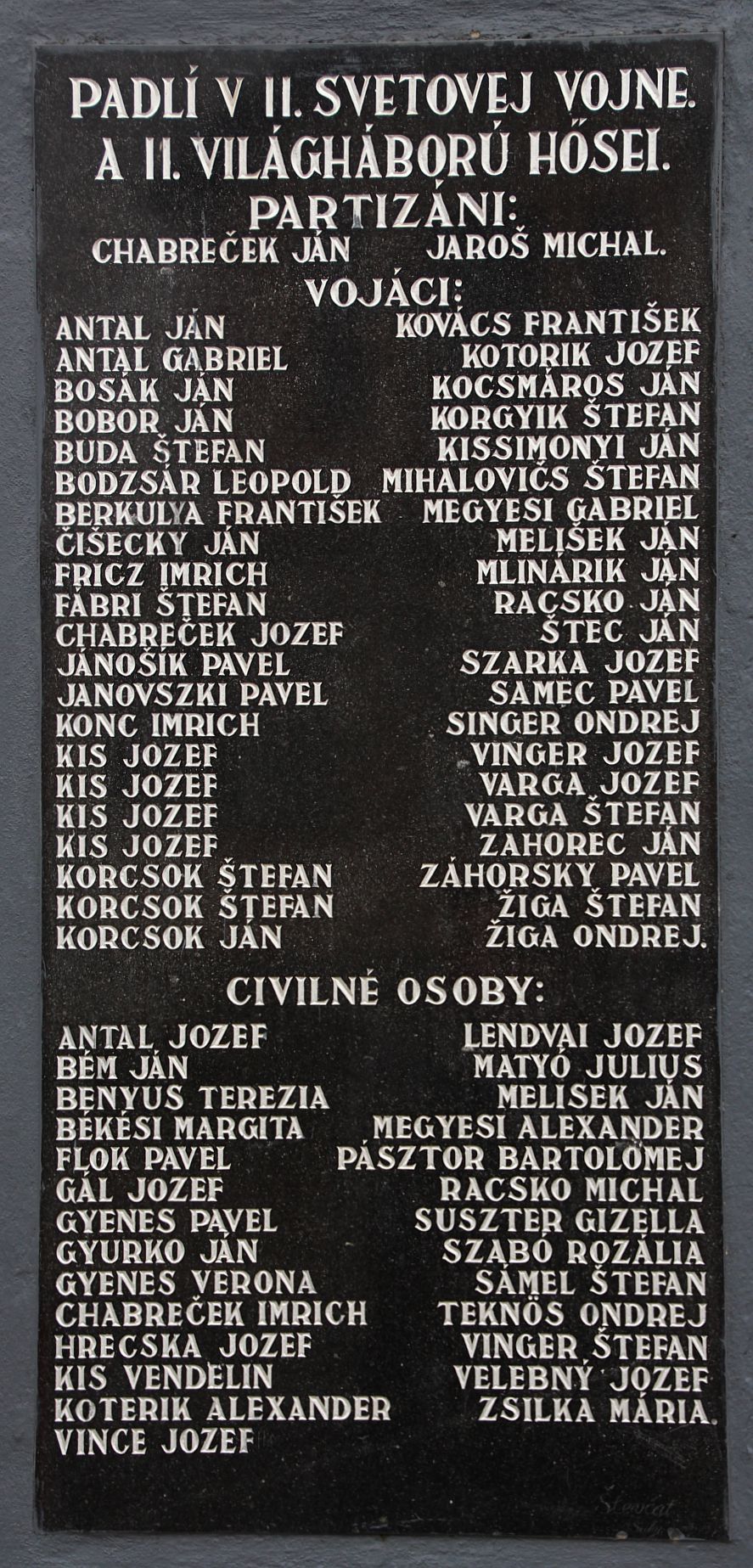 Az 1. és 2. világháború hőseinek emlékműve