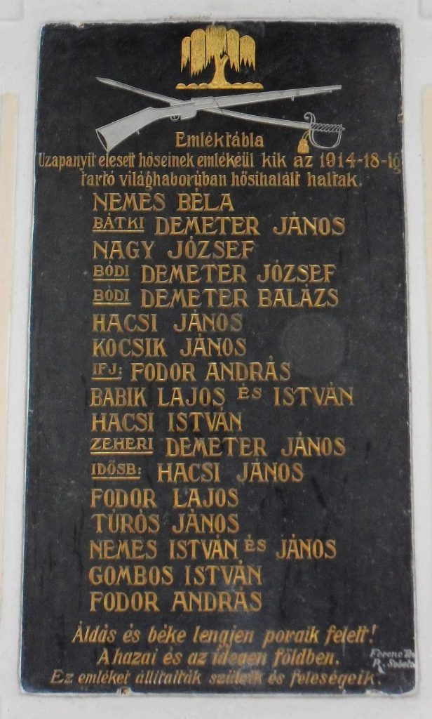 Uzapanyit első világháborúban elesett hőseinek emléktáblája